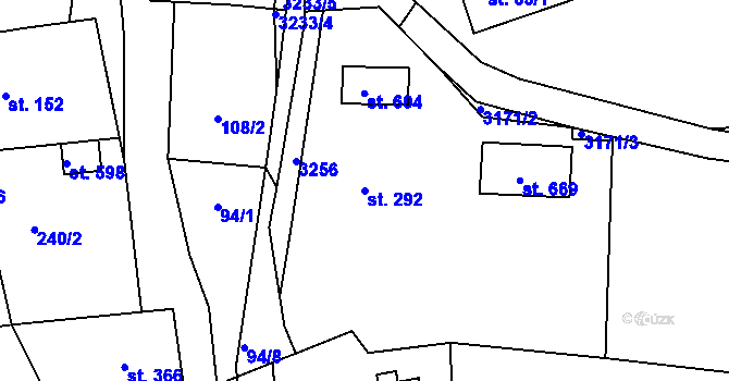 Parcela st. 292 v KÚ Jasenná na Moravě, Katastrální mapa
