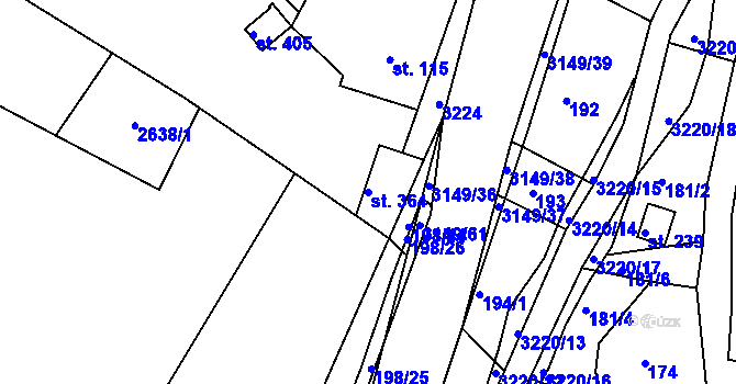 Parcela st. 364 v KÚ Jasenná na Moravě, Katastrální mapa