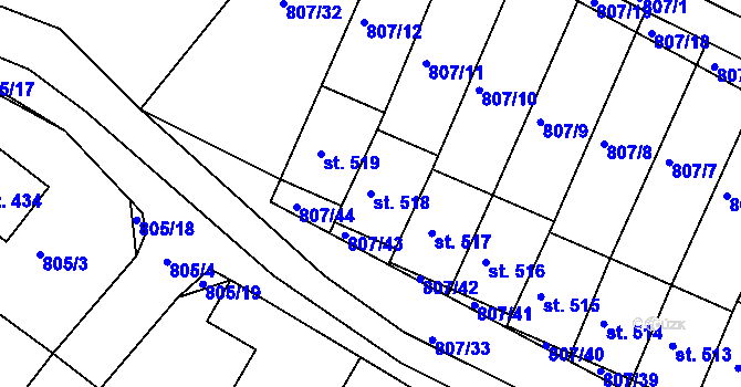 Parcela st. 518 v KÚ Jasenná na Moravě, Katastrální mapa
