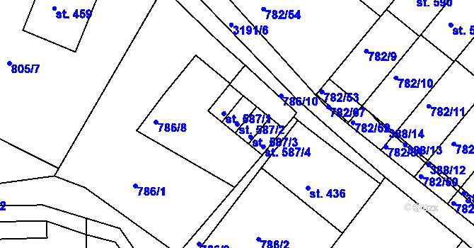 Parcela st. 587/2 v KÚ Jasenná na Moravě, Katastrální mapa