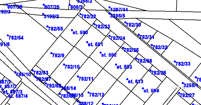 Parcela st. 592 v KÚ Jasenná na Moravě, Katastrální mapa