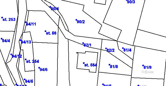 Parcela st. 82/1 v KÚ Jasenná na Moravě, Katastrální mapa