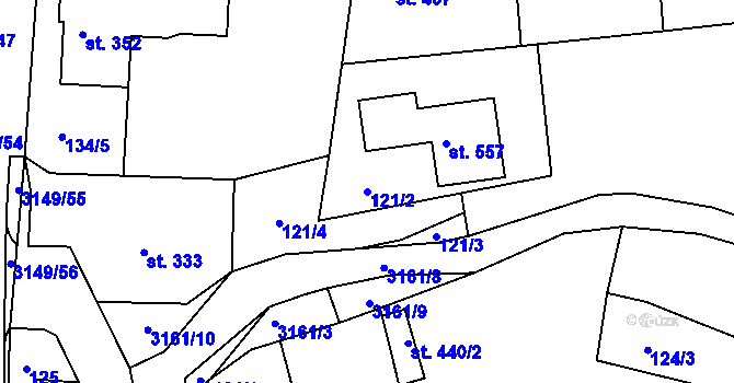 Parcela st. 121/2 v KÚ Jasenná na Moravě, Katastrální mapa