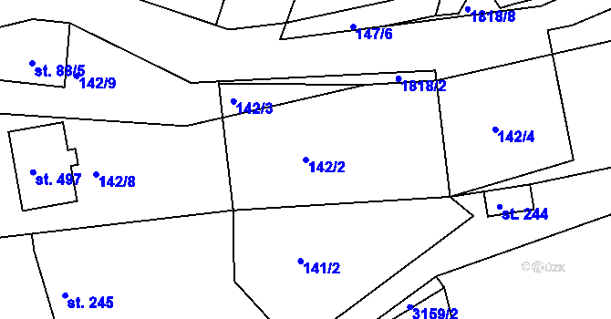 Parcela st. 142/2 v KÚ Jasenná na Moravě, Katastrální mapa