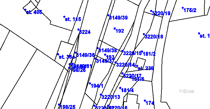 Parcela st. 193 v KÚ Jasenná na Moravě, Katastrální mapa