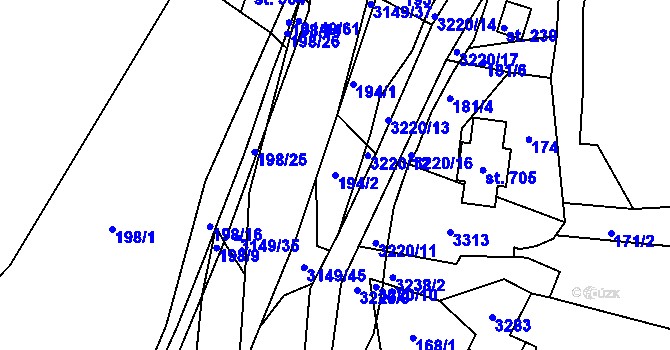 Parcela st. 194/2 v KÚ Jasenná na Moravě, Katastrální mapa