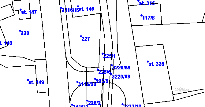 Parcela st. 225/1 v KÚ Jasenná na Moravě, Katastrální mapa