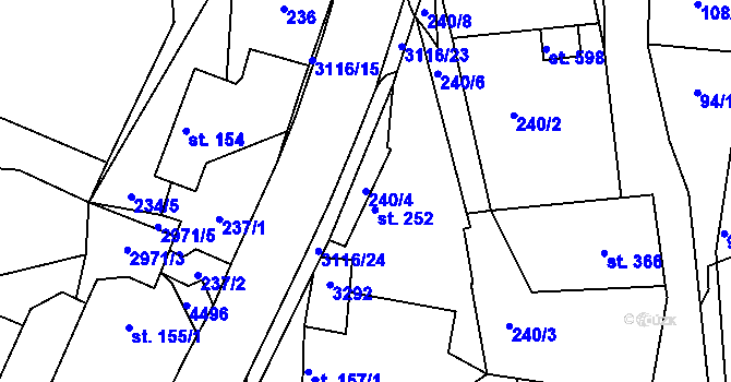 Parcela st. 240/4 v KÚ Jasenná na Moravě, Katastrální mapa