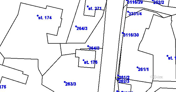 Parcela st. 264/2 v KÚ Jasenná na Moravě, Katastrální mapa