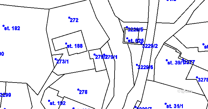 Parcela st. 279/1 v KÚ Jasenná na Moravě, Katastrální mapa