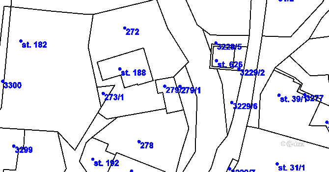 Parcela st. 279/2 v KÚ Jasenná na Moravě, Katastrální mapa