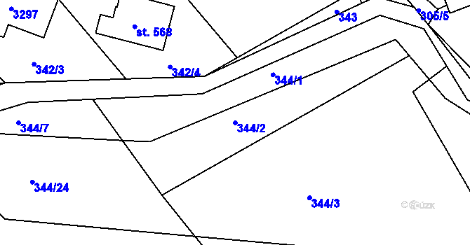 Parcela st. 344/2 v KÚ Jasenná na Moravě, Katastrální mapa