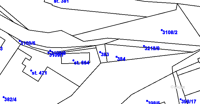 Parcela st. 383 v KÚ Jasenná na Moravě, Katastrální mapa
