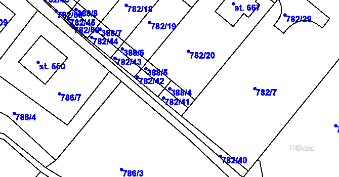 Parcela st. 388/4 v KÚ Jasenná na Moravě, Katastrální mapa