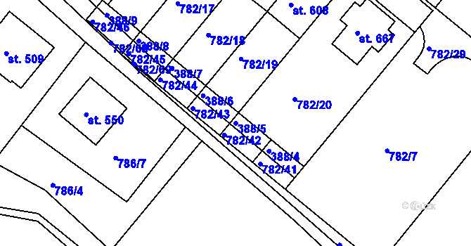 Parcela st. 388/5 v KÚ Jasenná na Moravě, Katastrální mapa