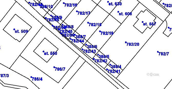 Parcela st. 388/6 v KÚ Jasenná na Moravě, Katastrální mapa