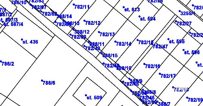 Parcela st. 388/15 v KÚ Jasenná na Moravě, Katastrální mapa