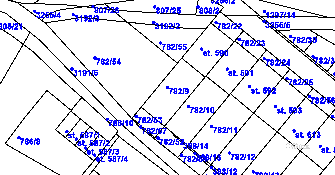 Parcela st. 782/9 v KÚ Jasenná na Moravě, Katastrální mapa