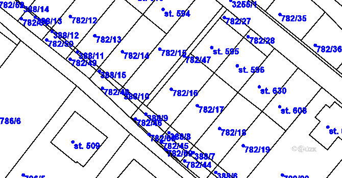 Parcela st. 782/16 v KÚ Jasenná na Moravě, Katastrální mapa