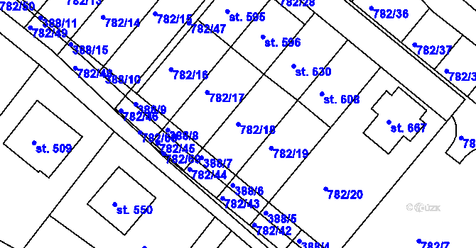 Parcela st. 782/18 v KÚ Jasenná na Moravě, Katastrální mapa