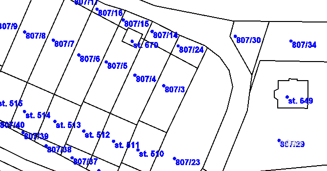 Parcela st. 807/3 v KÚ Jasenná na Moravě, Katastrální mapa