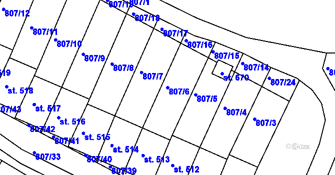 Parcela st. 807/6 v KÚ Jasenná na Moravě, Katastrální mapa