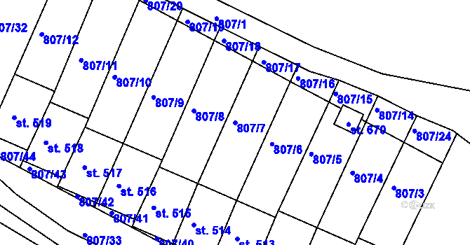 Parcela st. 807/7 v KÚ Jasenná na Moravě, Katastrální mapa