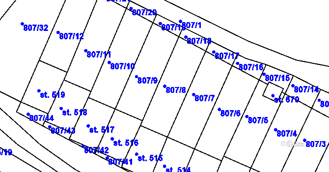 Parcela st. 807/8 v KÚ Jasenná na Moravě, Katastrální mapa