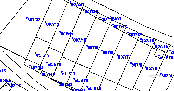 Parcela st. 807/9 v KÚ Jasenná na Moravě, Katastrální mapa