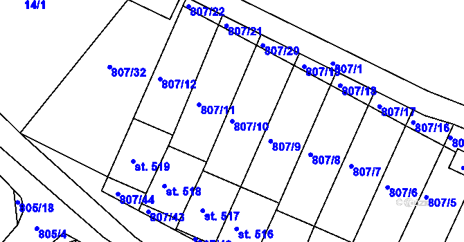 Parcela st. 807/10 v KÚ Jasenná na Moravě, Katastrální mapa