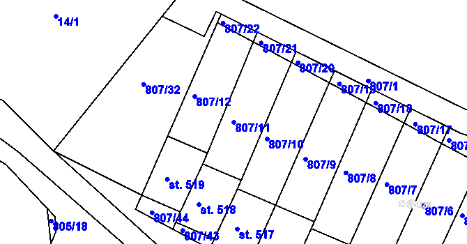 Parcela st. 807/11 v KÚ Jasenná na Moravě, Katastrální mapa