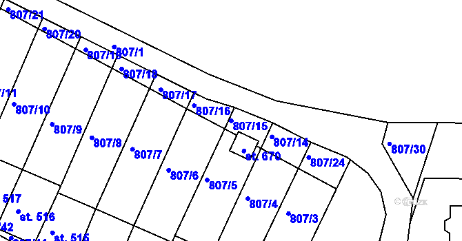 Parcela st. 807/15 v KÚ Jasenná na Moravě, Katastrální mapa