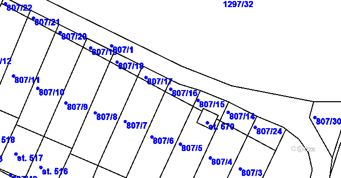 Parcela st. 807/16 v KÚ Jasenná na Moravě, Katastrální mapa