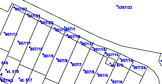 Parcela st. 807/17 v KÚ Jasenná na Moravě, Katastrální mapa