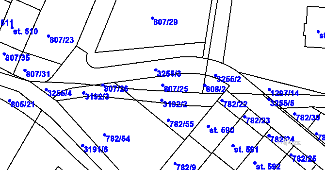 Parcela st. 807/25 v KÚ Jasenná na Moravě, Katastrální mapa
