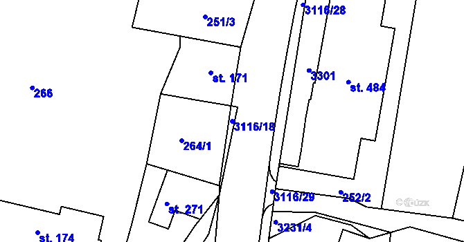 Parcela st. 3116/18 v KÚ Jasenná na Moravě, Katastrální mapa