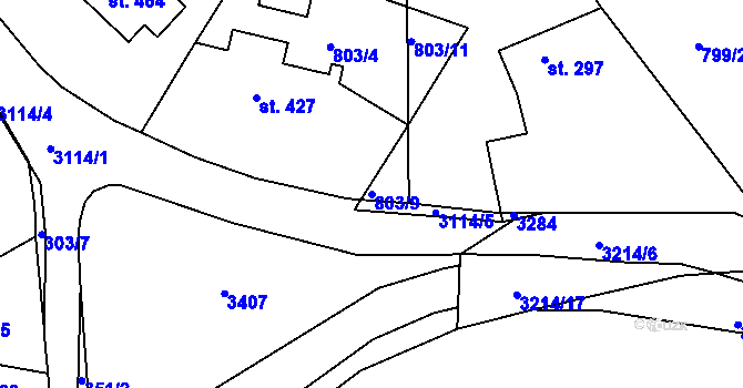 Parcela st. 803/9 v KÚ Jasenná na Moravě, Katastrální mapa