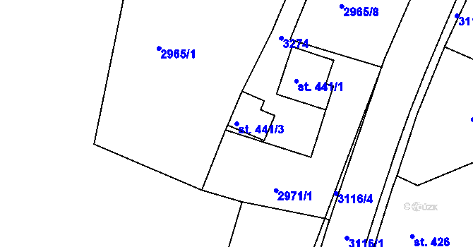 Parcela st. 441/3 v KÚ Jasenná na Moravě, Katastrální mapa