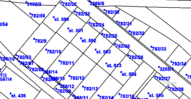 Parcela st. 593 v KÚ Jasenná na Moravě, Katastrální mapa