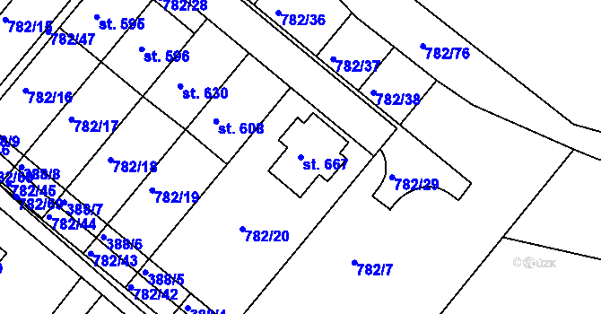 Parcela st. 667 v KÚ Jasenná na Moravě, Katastrální mapa