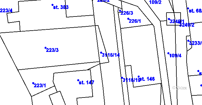 Parcela st. 3116/14 v KÚ Jasenná na Moravě, Katastrální mapa