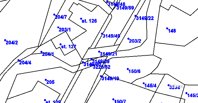 Parcela st. 3149/21 v KÚ Jasenná na Moravě, Katastrální mapa