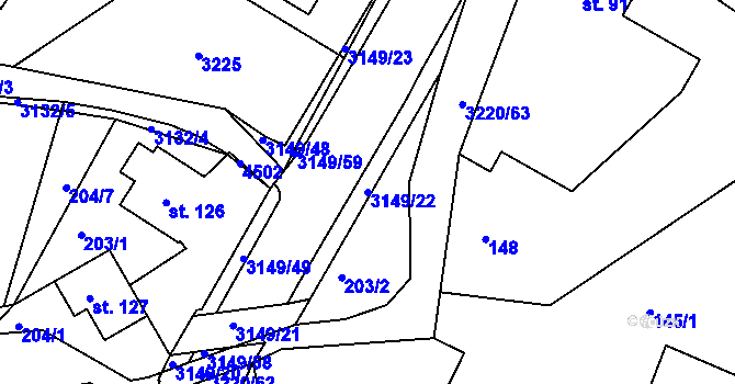 Parcela st. 3149/22 v KÚ Jasenná na Moravě, Katastrální mapa