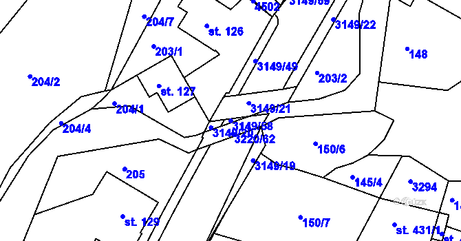 Parcela st. 3149/58 v KÚ Jasenná na Moravě, Katastrální mapa