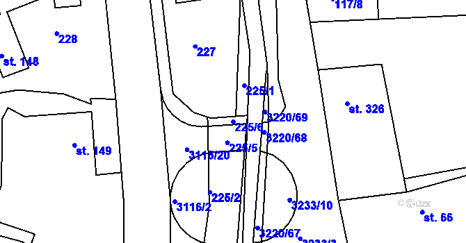 Parcela st. 225/6 v KÚ Jasenná na Moravě, Katastrální mapa