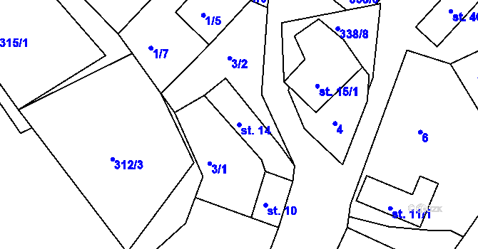 Parcela st. 14 v KÚ Jasinov, Katastrální mapa