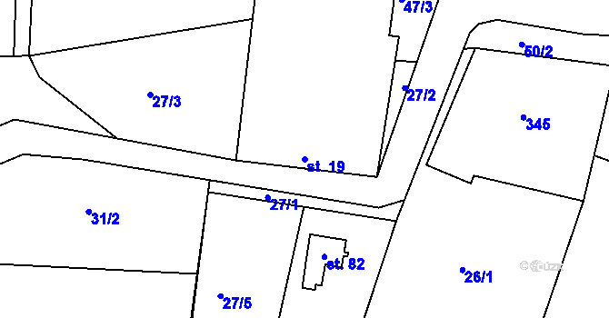 Parcela st. 19 v KÚ Jasinov, Katastrální mapa