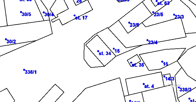 Parcela st. 34 v KÚ Jasinov, Katastrální mapa