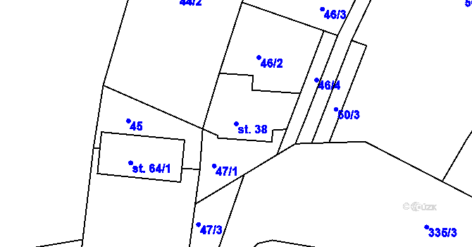 Parcela st. 38 v KÚ Jasinov, Katastrální mapa