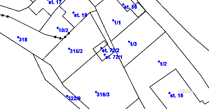 Parcela st. 72/1 v KÚ Jasinov, Katastrální mapa